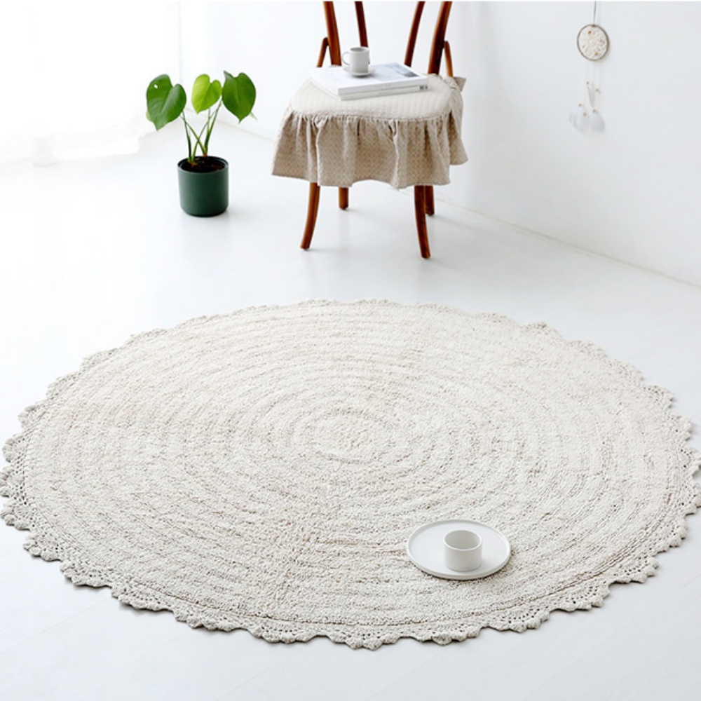 원형 거실 러그 미니 워셔블 순면 단모 대형 먼지없는 카페트 SUNFLOW 아이보리S