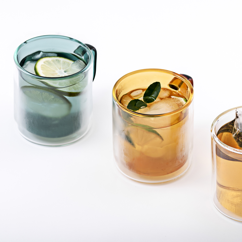 칼딘 홈카페 이중 내열 유리컵 더블월글라스 컬러풀 머그 컵 그레이