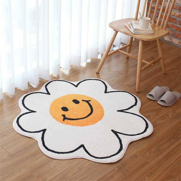 원형 러그 먼지없는 단모 침실 아이방 발매트 스마일, 100cm - 상품 이미지