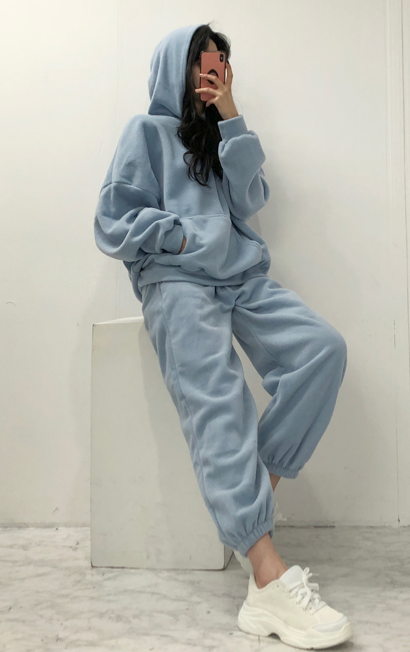 44~77추천 후리스 포켓 후드티&조거팬츠 SET - 메인 이미지