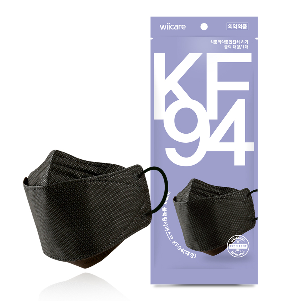위케어 KF94 블랙 1매입 황사마스크 미세먼지귀편한 - 상품 이미지