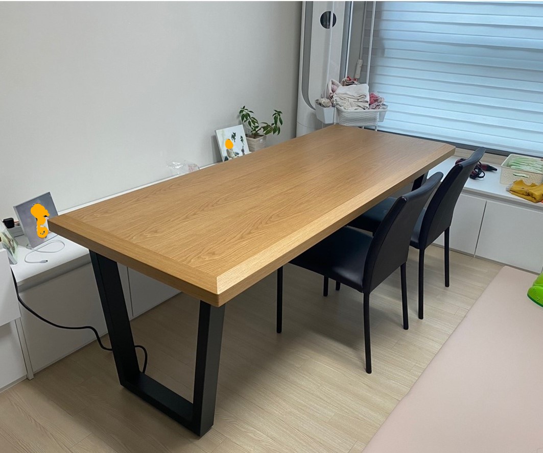 옐로우라이트 오크우드슬랩 오크 원목 식탁 다이닝 화이트오크 카페 테이블 맞춤제작 스타벅스식탁