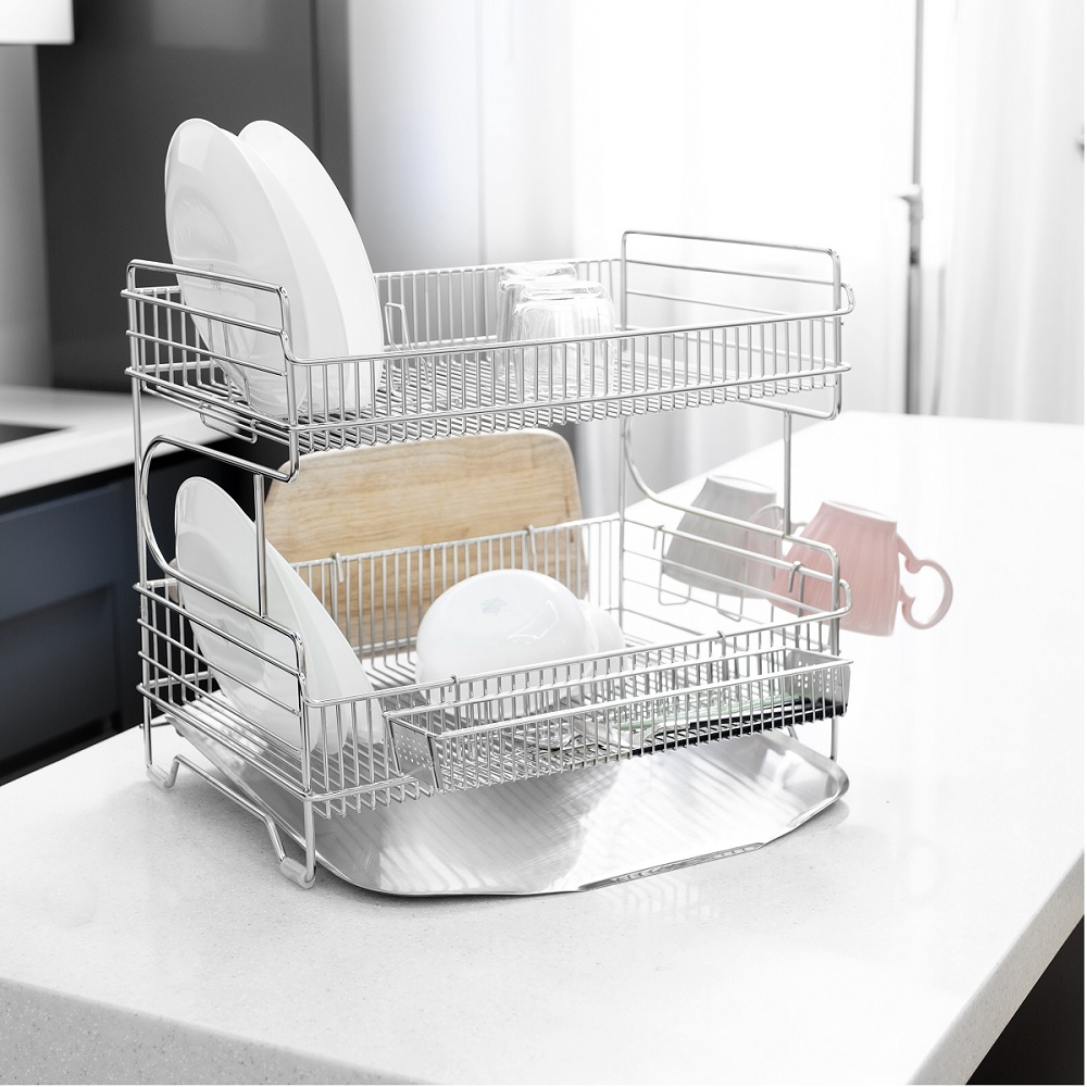 벨리체 304(18-8) 올 스텐 물빠짐 2단 세로형 그릇 설거지 식기건조대 대형