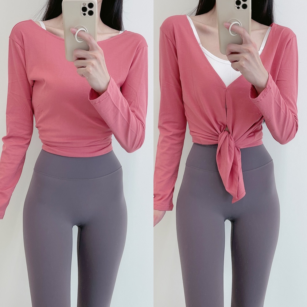 로라벨 코젯 필라테스복 요가복 필라테스 상의 옷 커버업 운동복 탑 요가 긴팔 크롭 복장 - 상세 이미지 3