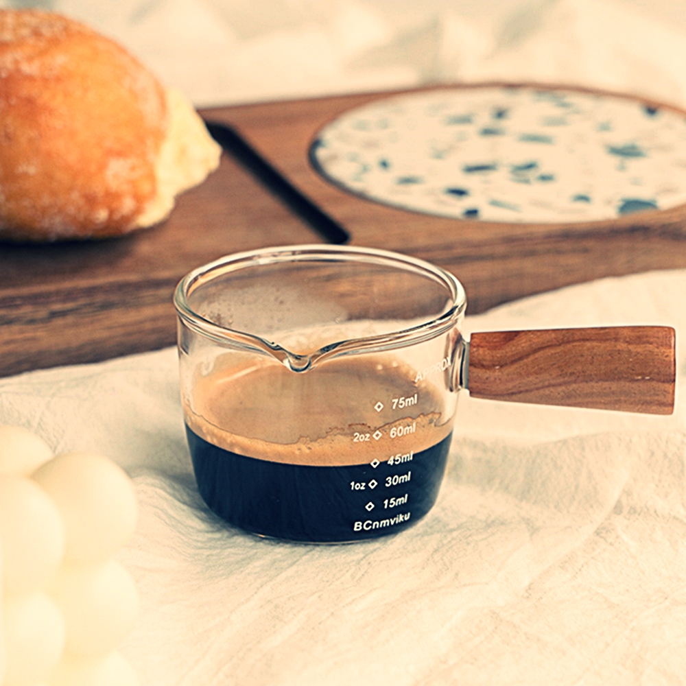 고급형 우드 손잡이 에스프레소 샷잔 유리 글라스 홈카페 커피 머신 핸드 융 드립 더치