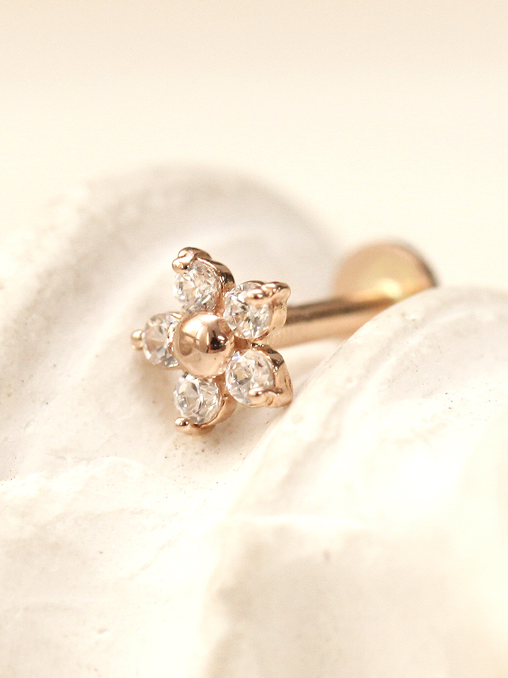 14K 인터널 미니미 포인트 큐빅 플라워 라블렛 피어싱 이미지 6