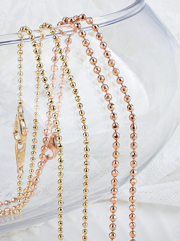 14K 미러 볼 목걸이 커팅 체인 줄 1.5mm 골드 레이어드 군번 줄 기본 베이직 - 메인 이미지