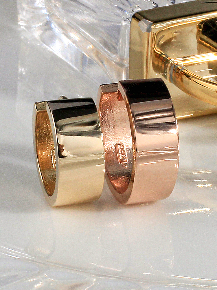 18K 민무늬 볼드 링 귀걸이 데일리 심플 30대 여자 친구 생일 선물 엄마 - 상품 이미지