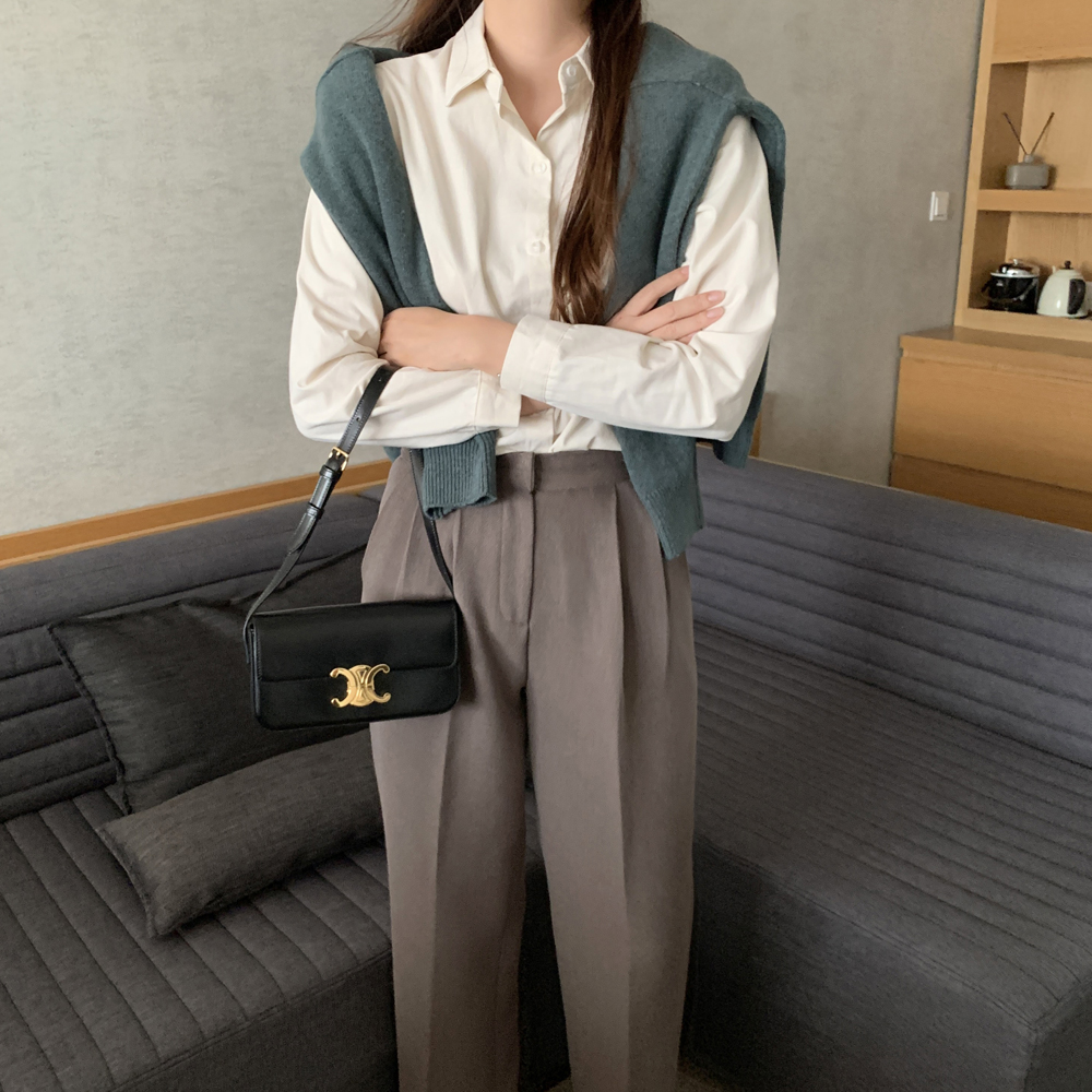 루즈핏 피치 기모 여성 셔츠 블라우스 레이어드 코튼 여자 가을 겨울 셔츠 블라우스 남방 - 상세 이미지 2