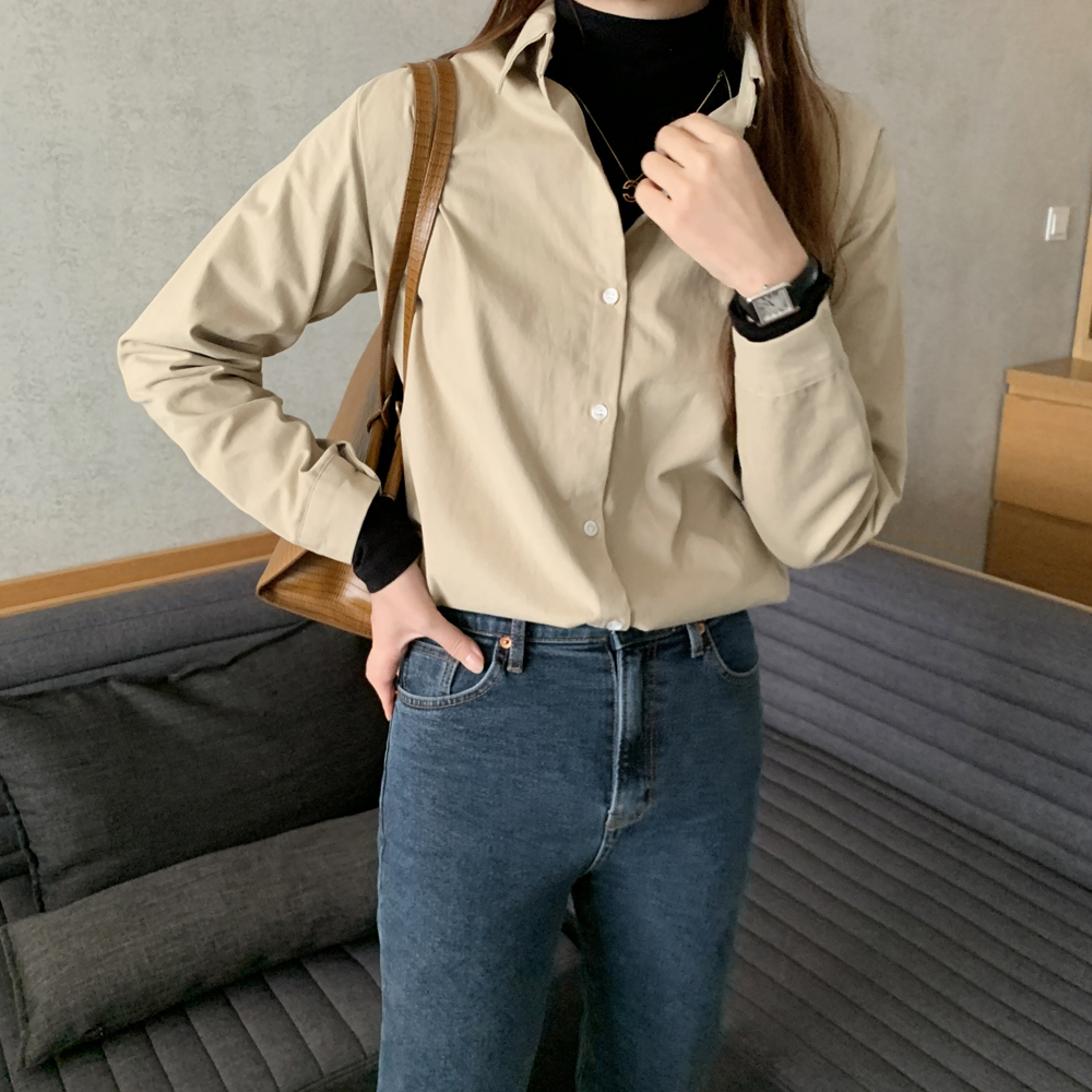 루즈핏 피치 기모 여성 셔츠 블라우스 레이어드 코튼 여자 가을 겨울 셔츠 블라우스 남방 - 상세 이미지 4