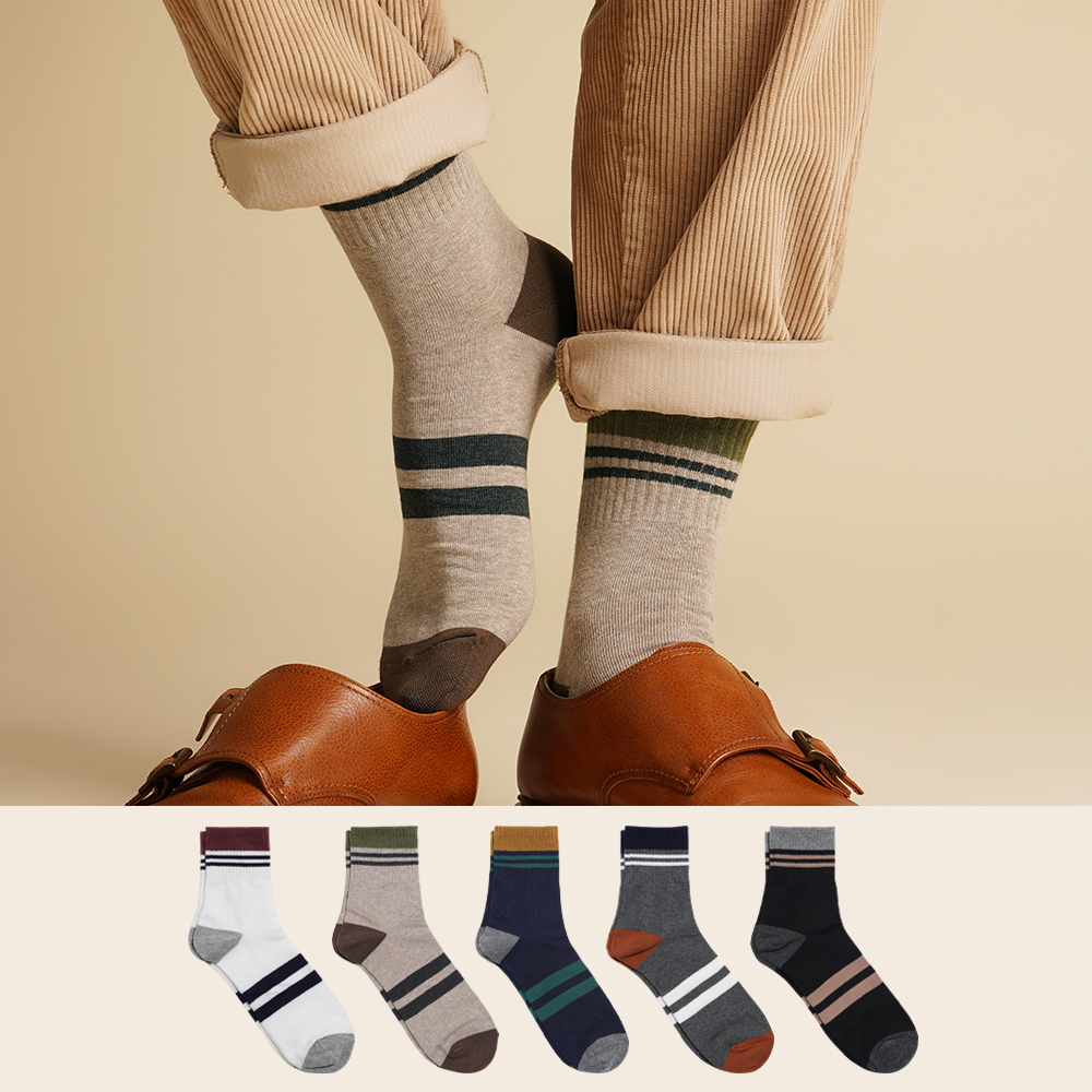 삭피엔스 남자 중목 패션 양말 배색 투라인 5color N배송