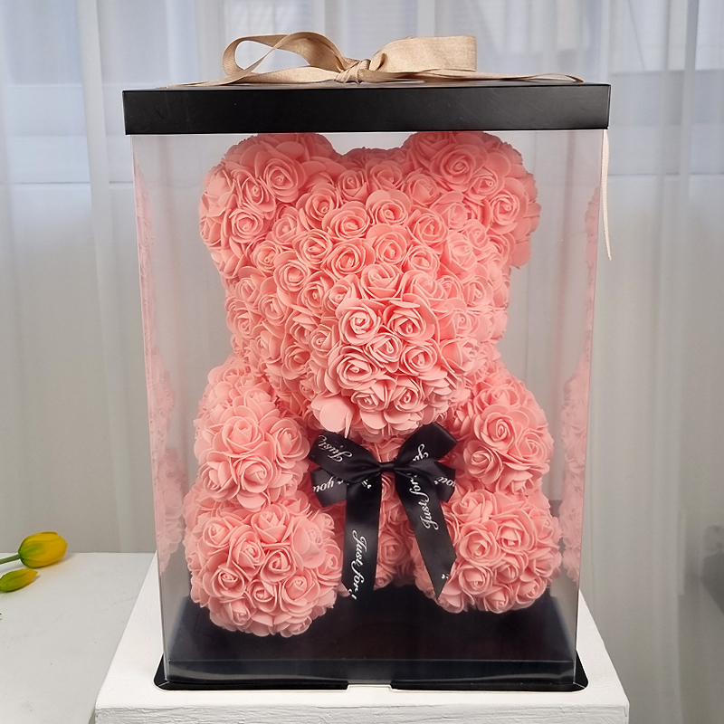 로즈베어곰돌이(대)45cm 장미곰돌이 플라워박스 꽃다발 비누꽃 생일 로즈데이 성년의날선물 - 상품 이미지