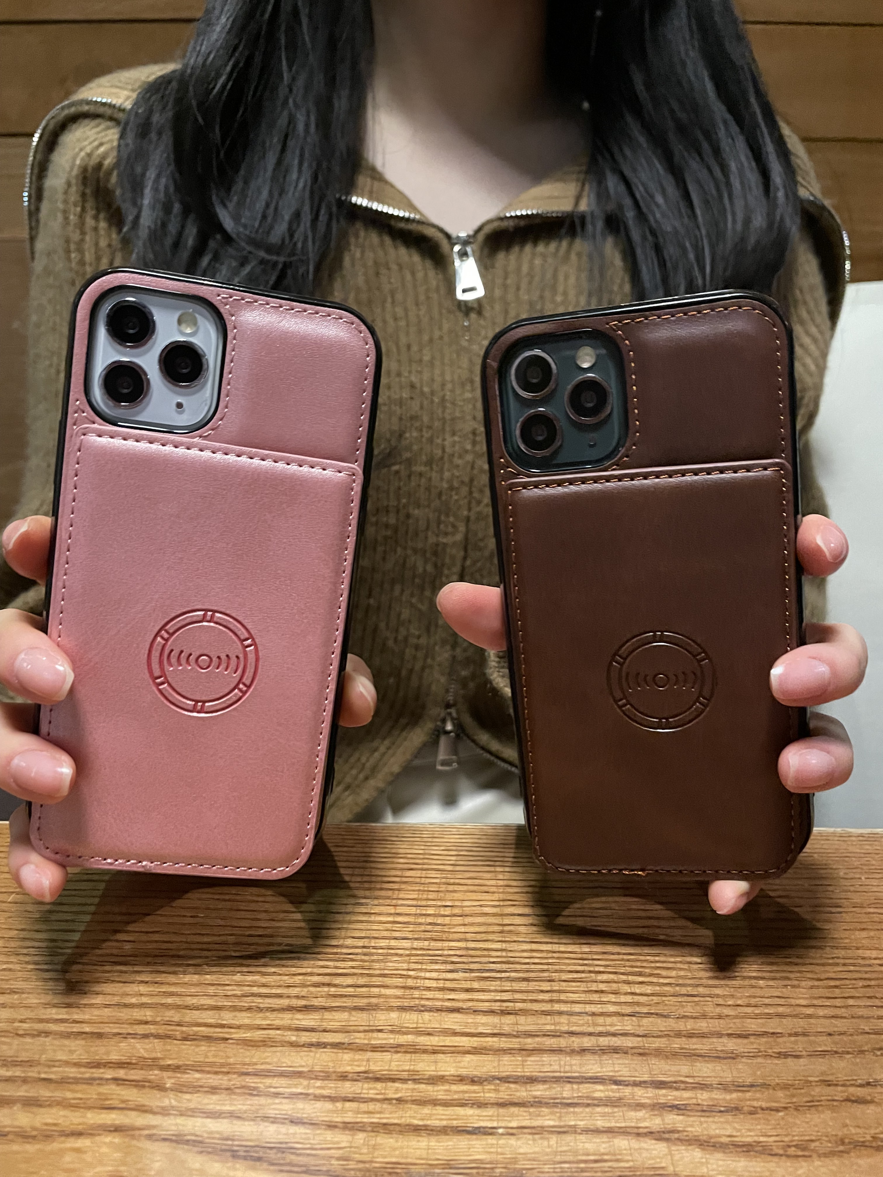 카드 케이스 가죽 지갑 범퍼 카메라보호 다크브라운, 아이폰14 - 상세 이미지 4