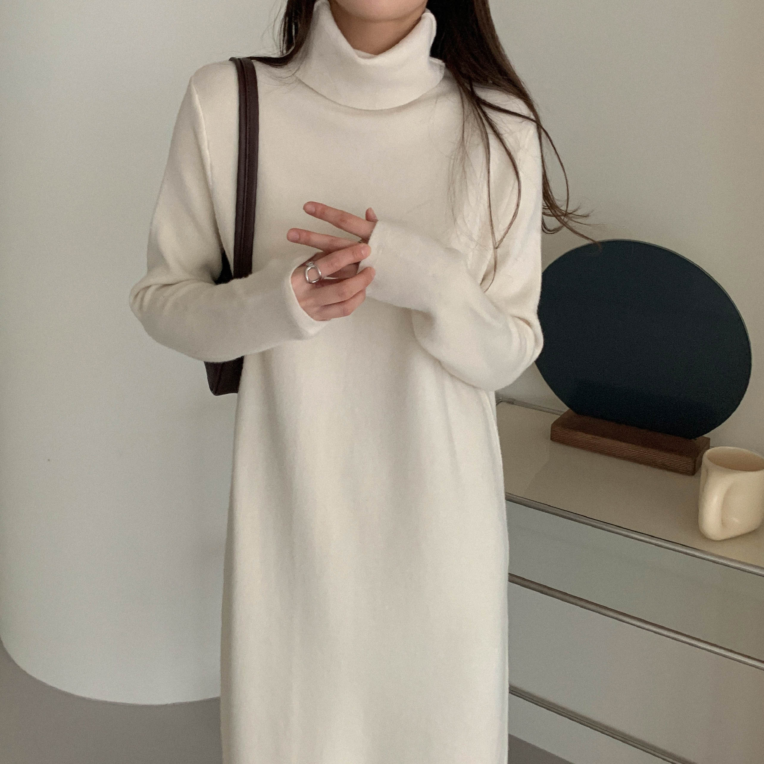 부드러운 울 캐시미어 폴라 롱 니트원피스 5color 가을 겨울 도톰 비스코스 제이플로우