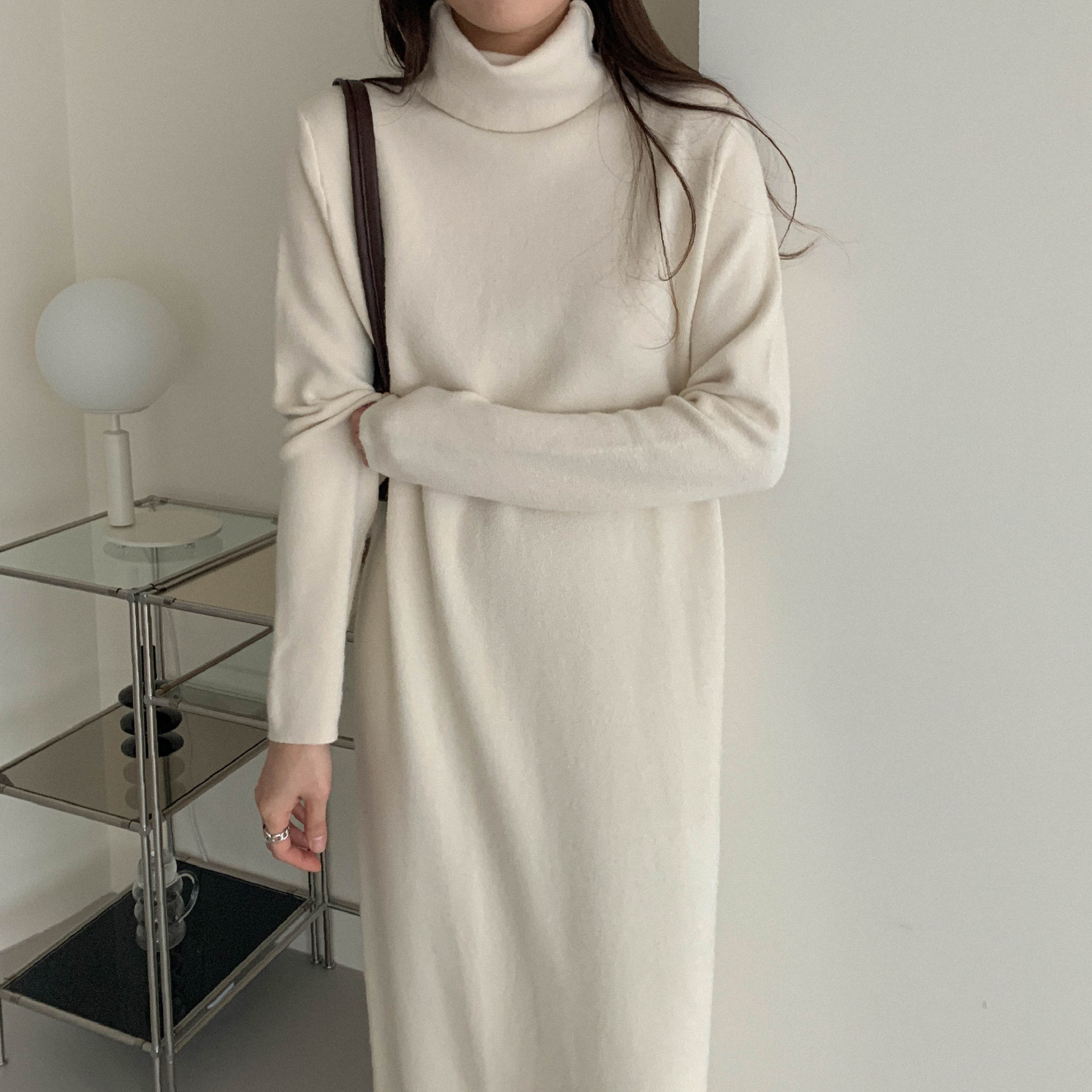 부드러운 울 캐시미어 폴라 롱 니트원피스 5color 가을 겨울 도톰 비스코스 제이플로우