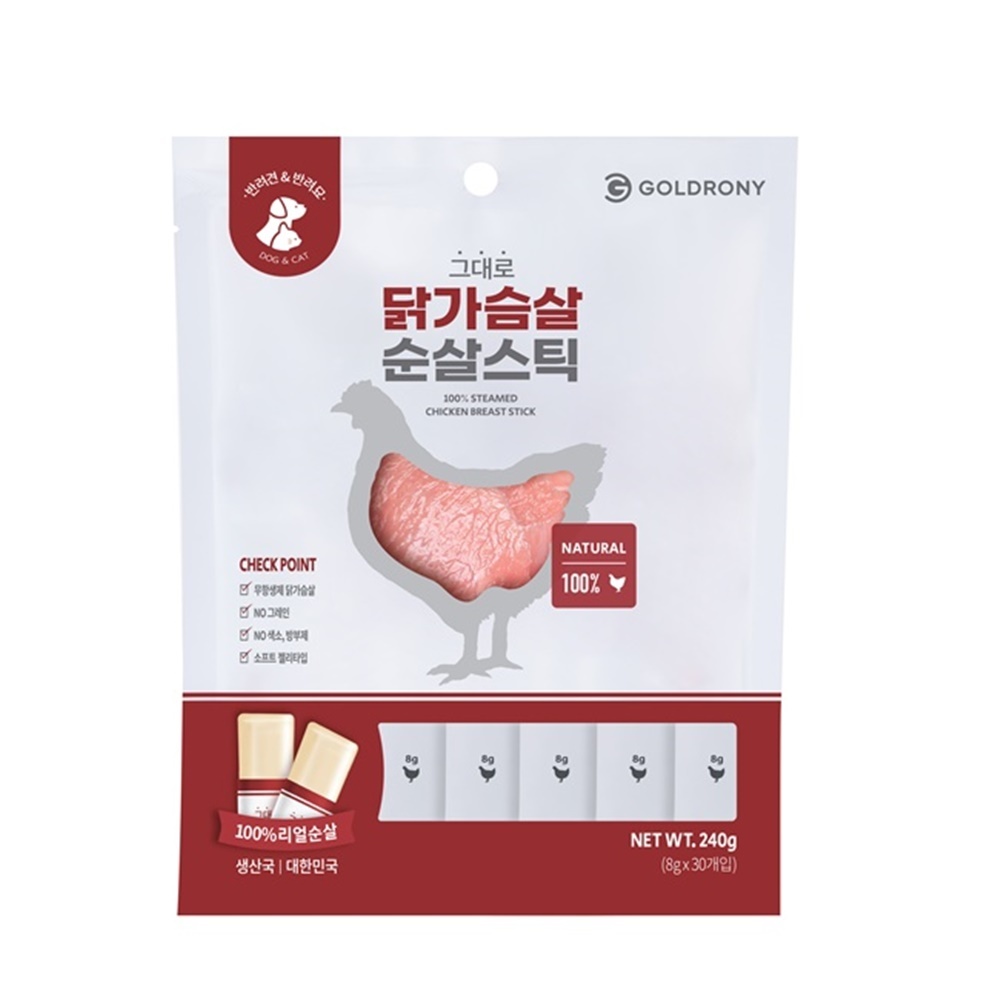 골드로니 그대로 순살스틱 강아지 애견 수제 츄르 반려견 펫푸드 간식 닭가슴살, 8g, 8개 - 상세 이미지 3