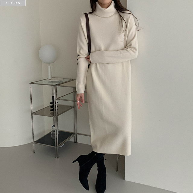 부드러운 울 캐시미어 폴라 롱 니트원피스 5color 가을 겨울 도톰 비스코스 제이플로우