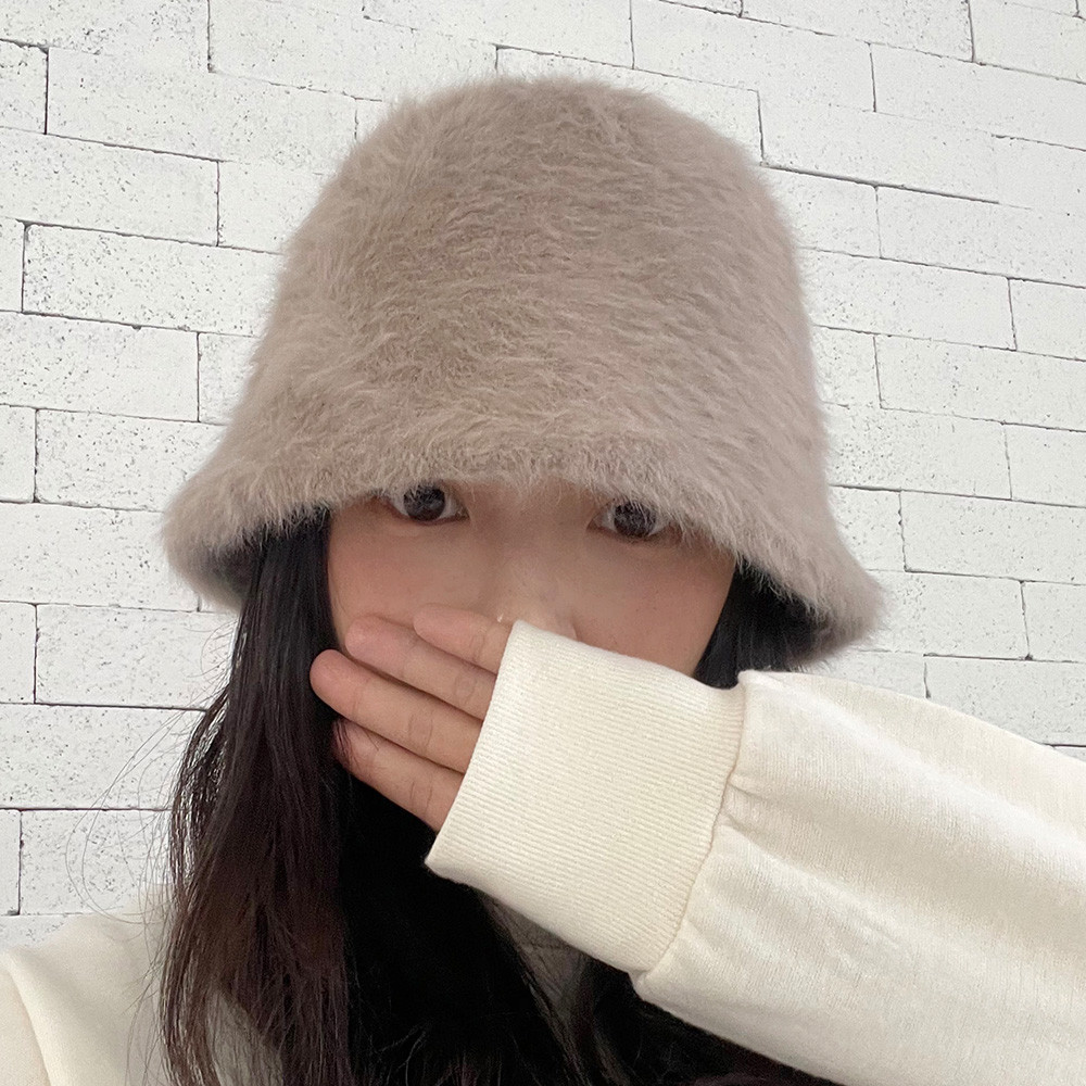 앙고라 퍼 벙거지 여성 겨울 버킷햇 모자 - 상품 이미지