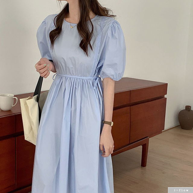 하퍼 프릴 코튼 벨트 퍼프 롱원피스 2color 제이플로우 여름 루즈핏 소매밴딩 로맨틱 이미지 7