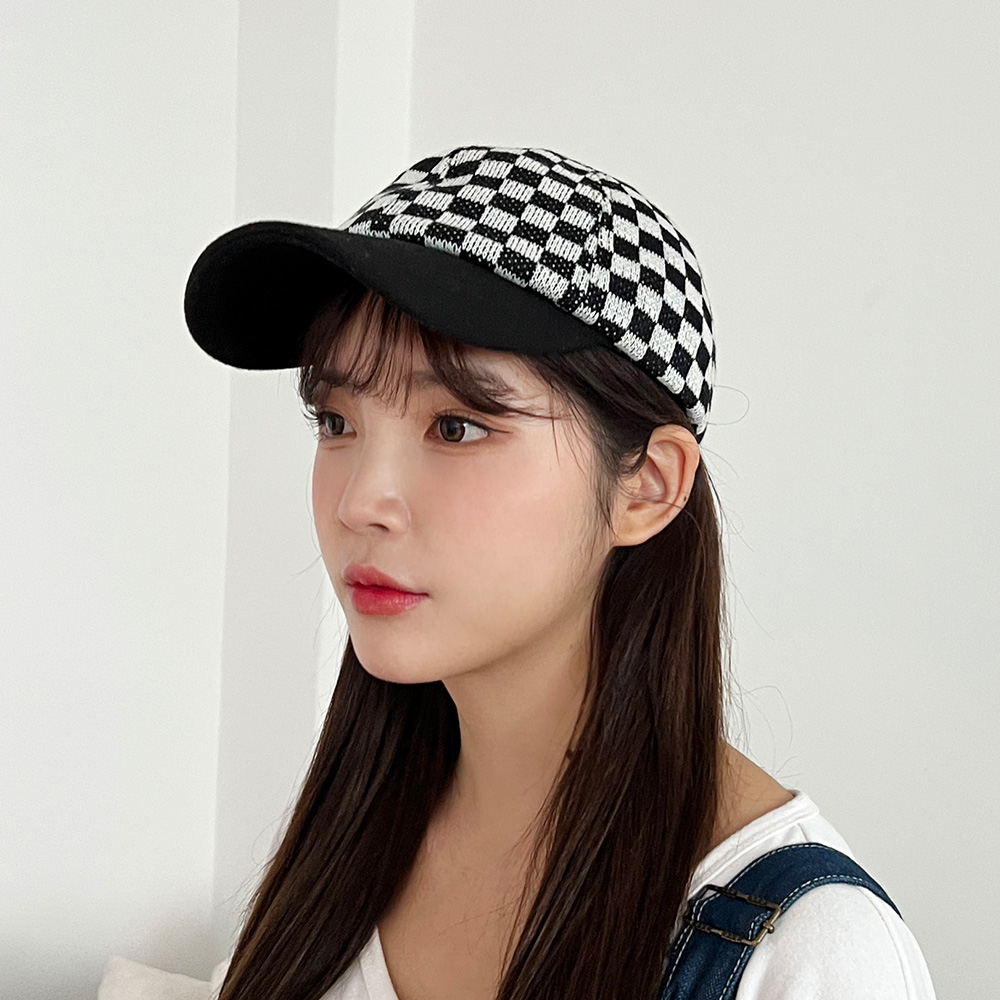 체커 니트 모직 볼캡 야구모자 이미지 6