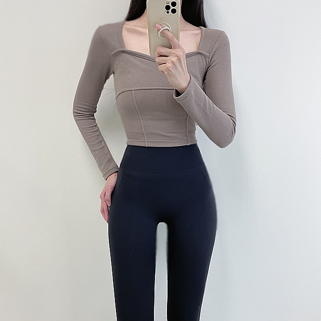 로라벨 르체 필라테스복 요가복 필라테스 상의 옷 커버업 운동복 탑 요가 긴팔 크롭 복장 - 메인 이미지