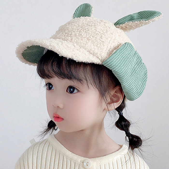 겨울 유아 아동 여아 초등 어린이 털 방한 토끼 귀달이 캡 모자 - 상세 이미지 5