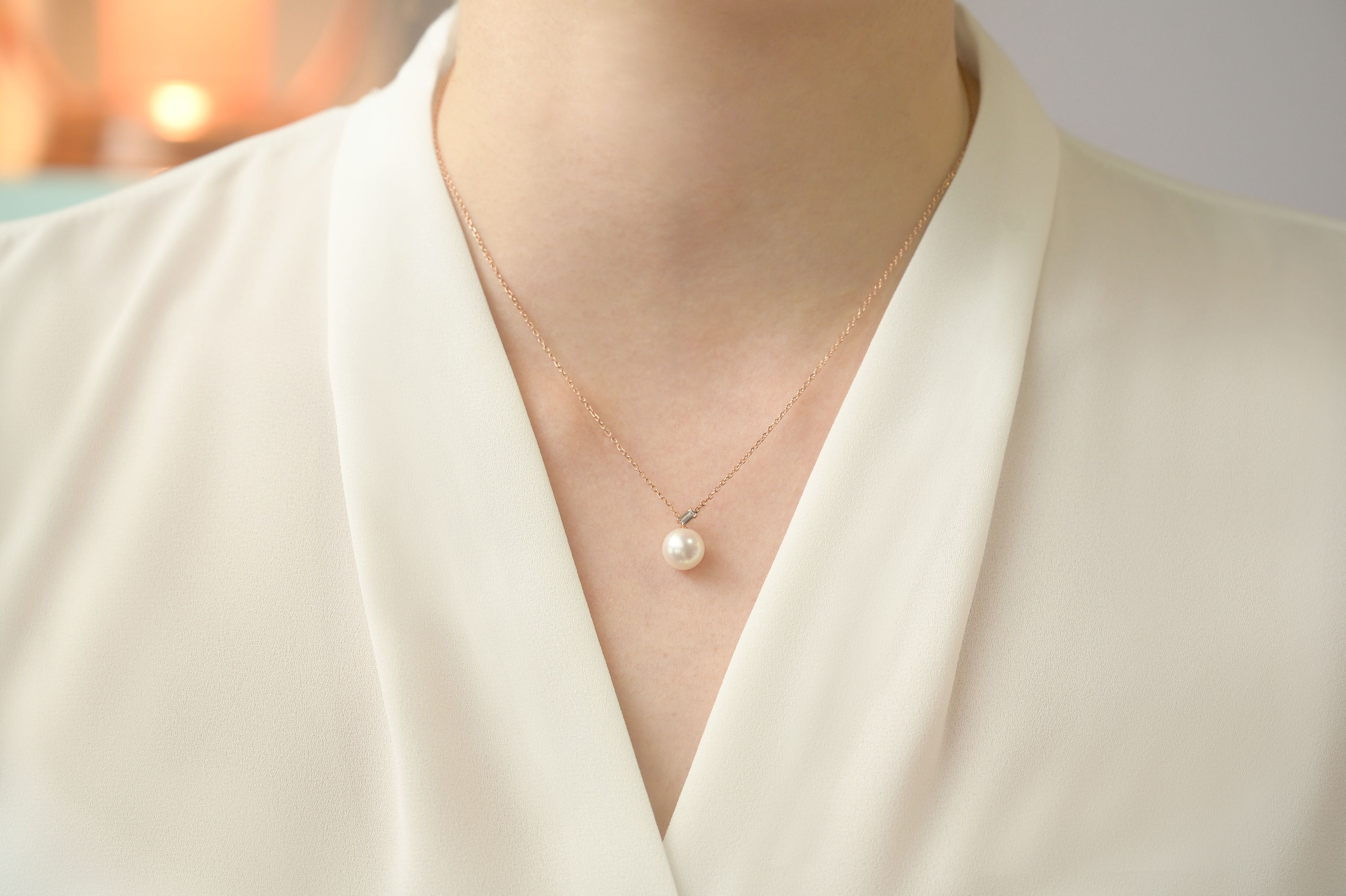 드뷰 에메랄드컷 18K 목걸이 선물 심플 14K 진주 목걸이 - 상세 이미지 4