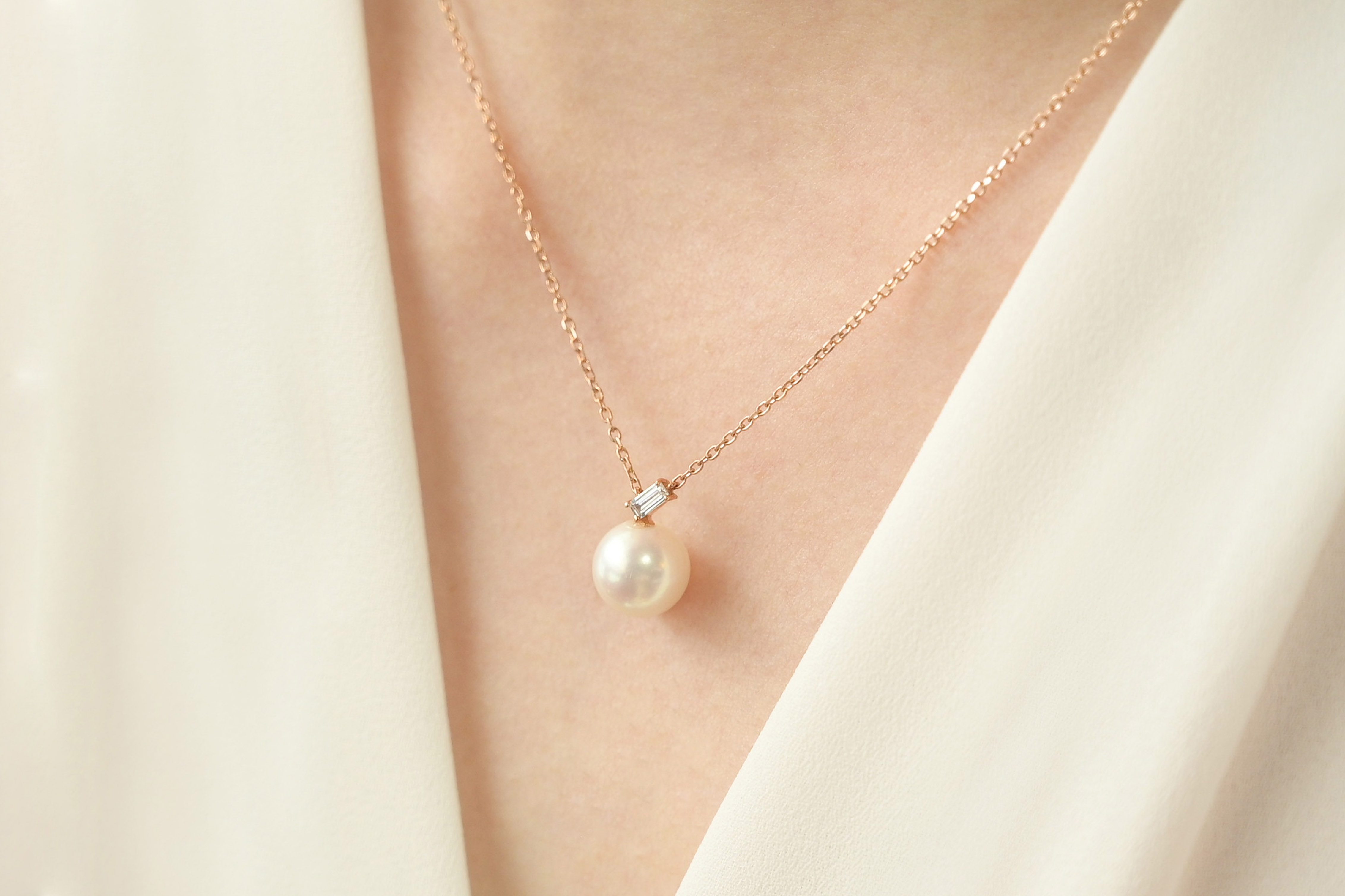 드뷰 에메랄드컷 18K 목걸이 선물 심플 14K 진주 목걸이 이미지 6