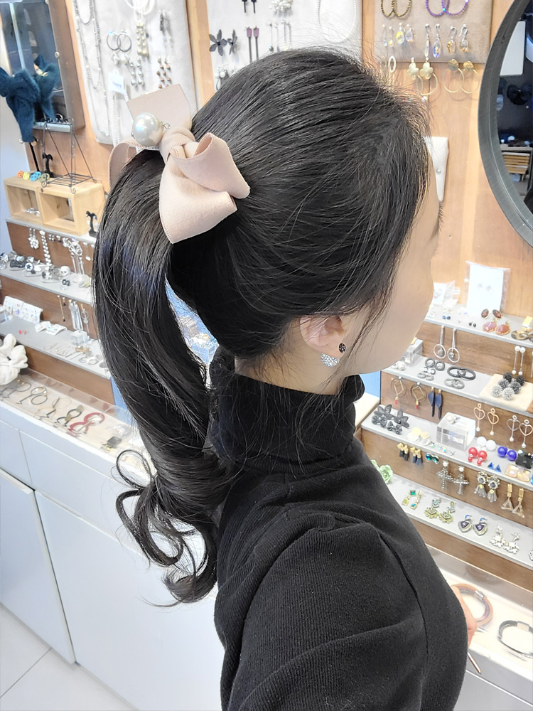 [루루핀,RuRuPin] 머리핀 중앙진주 포인트 가을 겨울 한쪽 모직 언발 데일리 리본핀 - 상세 이미지 2