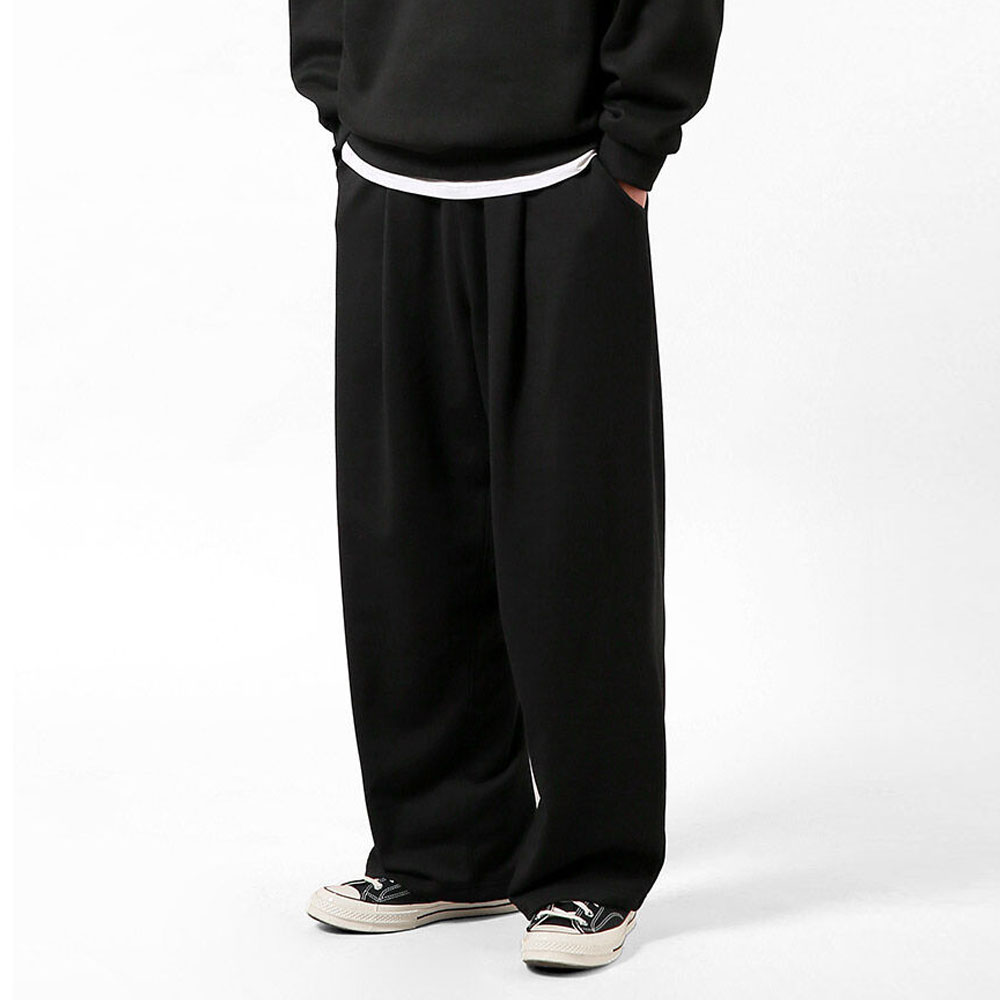 원턱 남자와이드팬츠 스웻팬츠 검정바지 슬랙스바지 - 상세 이미지 2