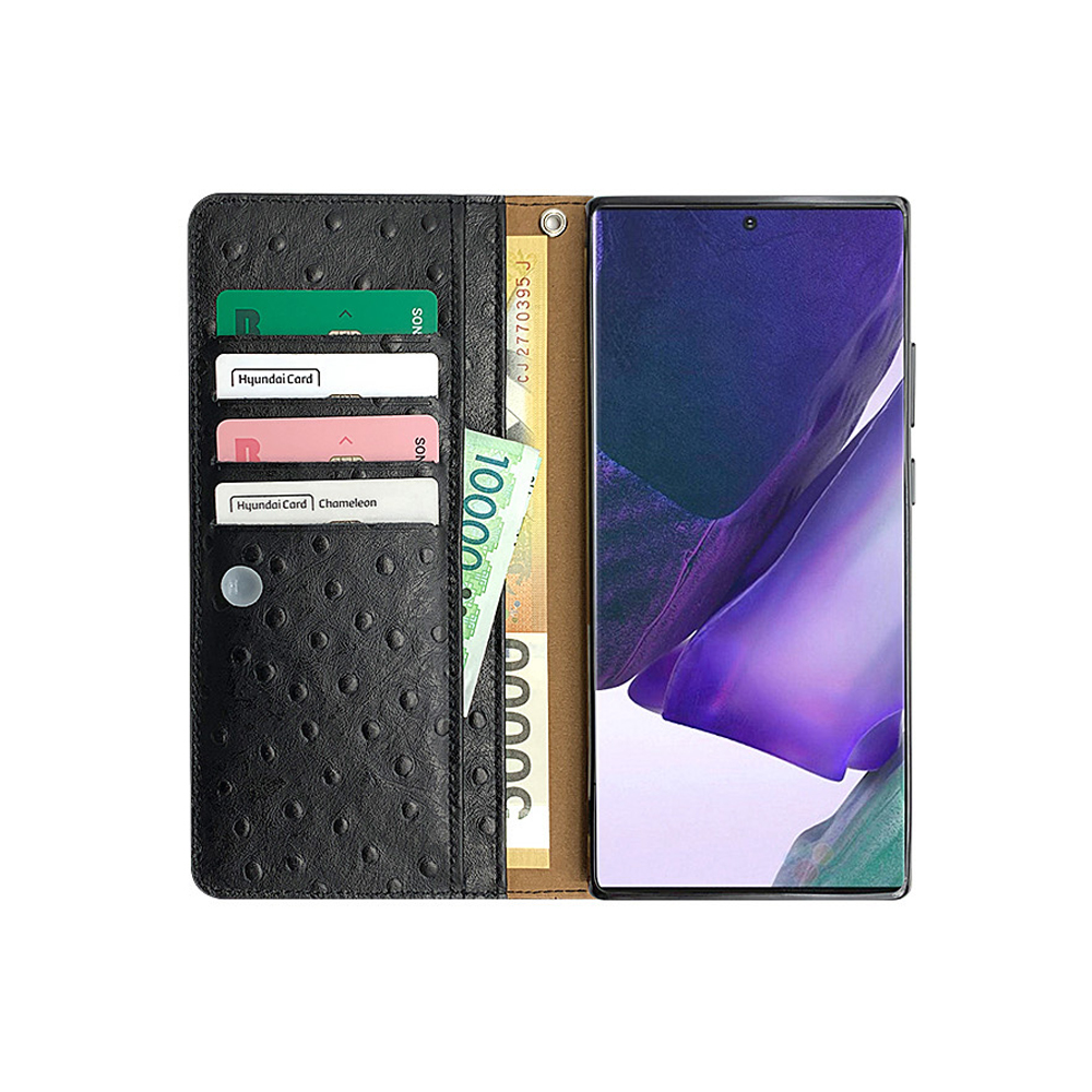 타조패턴 천연소가죽 다이어리 핸드폰 지갑 케이스 제논 레드, 갤럭시S22 울트라 - 상세 이미지 4