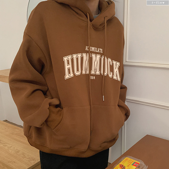 hummock 오버핏 레터링 기모 후드티 4color 겨울 도톰 루즈핏 캥거루 제이플로우 - 상세 이미지 2