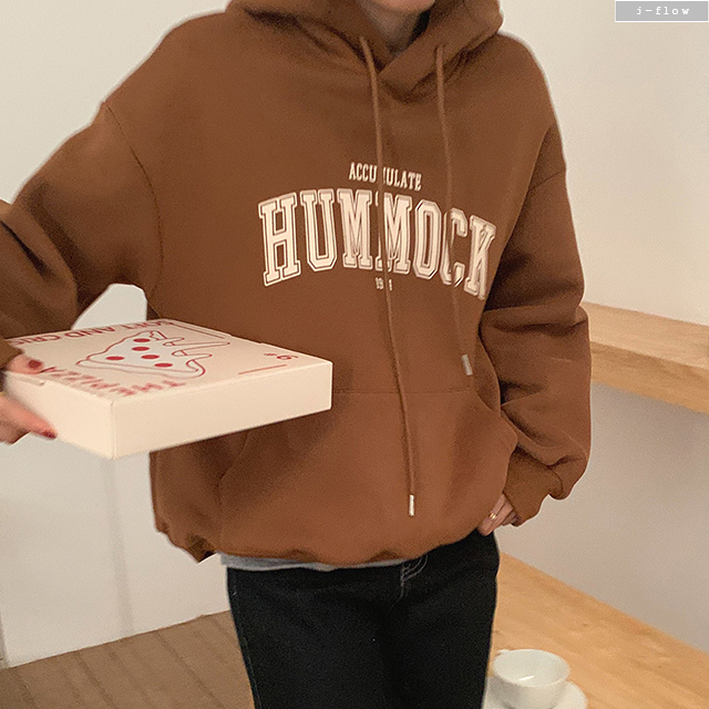 hummock 오버핏 레터링 기모 후드티 4color 겨울 도톰 루즈핏 캥거루 제이플로우 - 상세 이미지 5