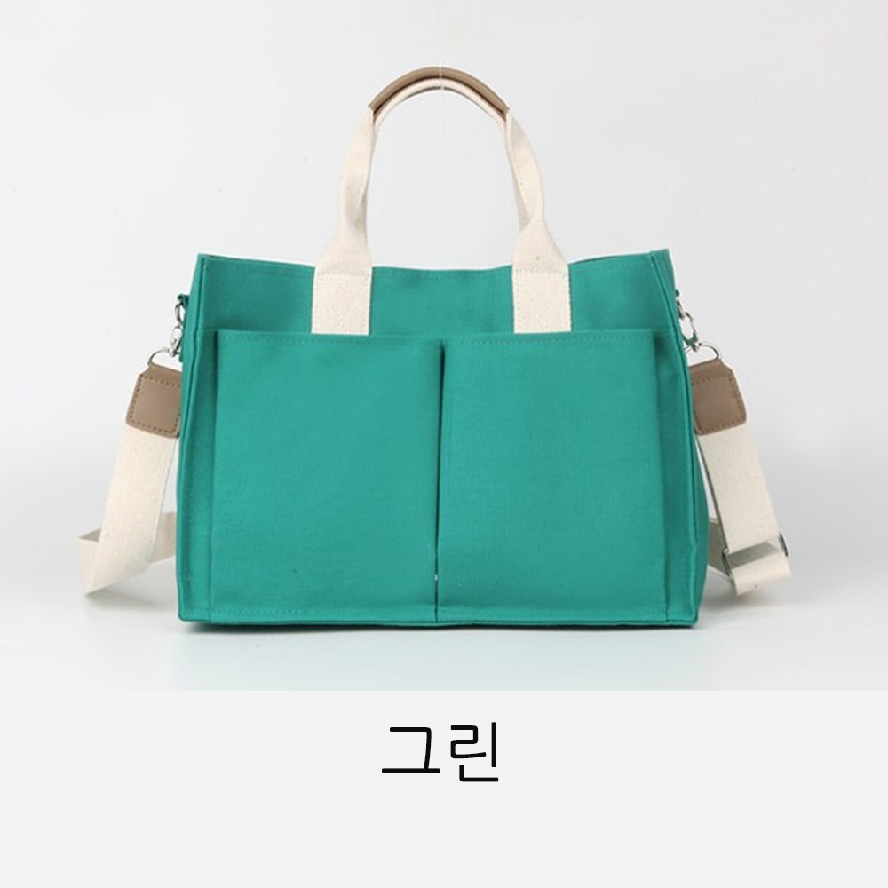 여대생 캔버스백 여자 서류가방 스퀘어 천 면 큰 빅사이즈 가벼운 에코 토트 크로스백 가방 - 상세 이미지 4