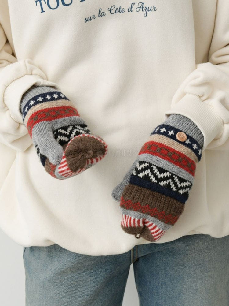 겨울 에스닉 패턴 울 니트 장갑