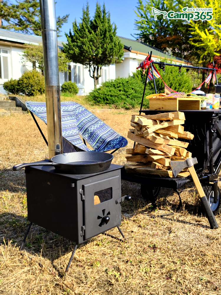 캠프365 화목난로 260 캠핑 화로대 미니화로 차박 불멍 요리 장작 난방 연통 동계캠핑