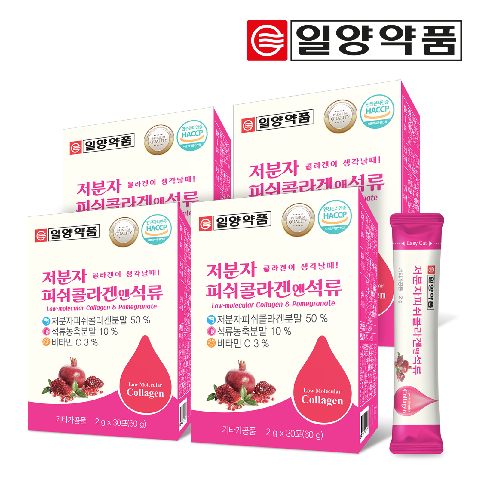 일양약품 저분자 피쉬콜라겐 앤 석류 펩타이드 1,000mg 30포, 4개