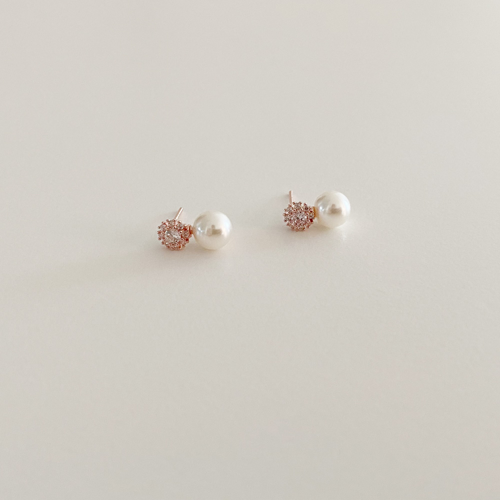 14K 금침 단아 상견례 큐빅진주 무알러지 골드핀귀걸이 - 상세 이미지 3