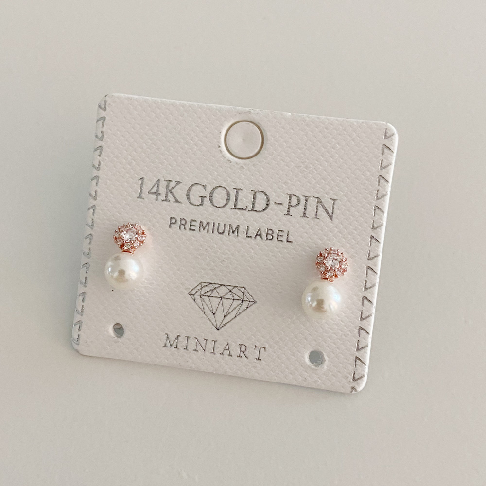 14K 금침 단아 상견례 큐빅진주 무알러지 골드핀귀걸이 - 상세 이미지 2