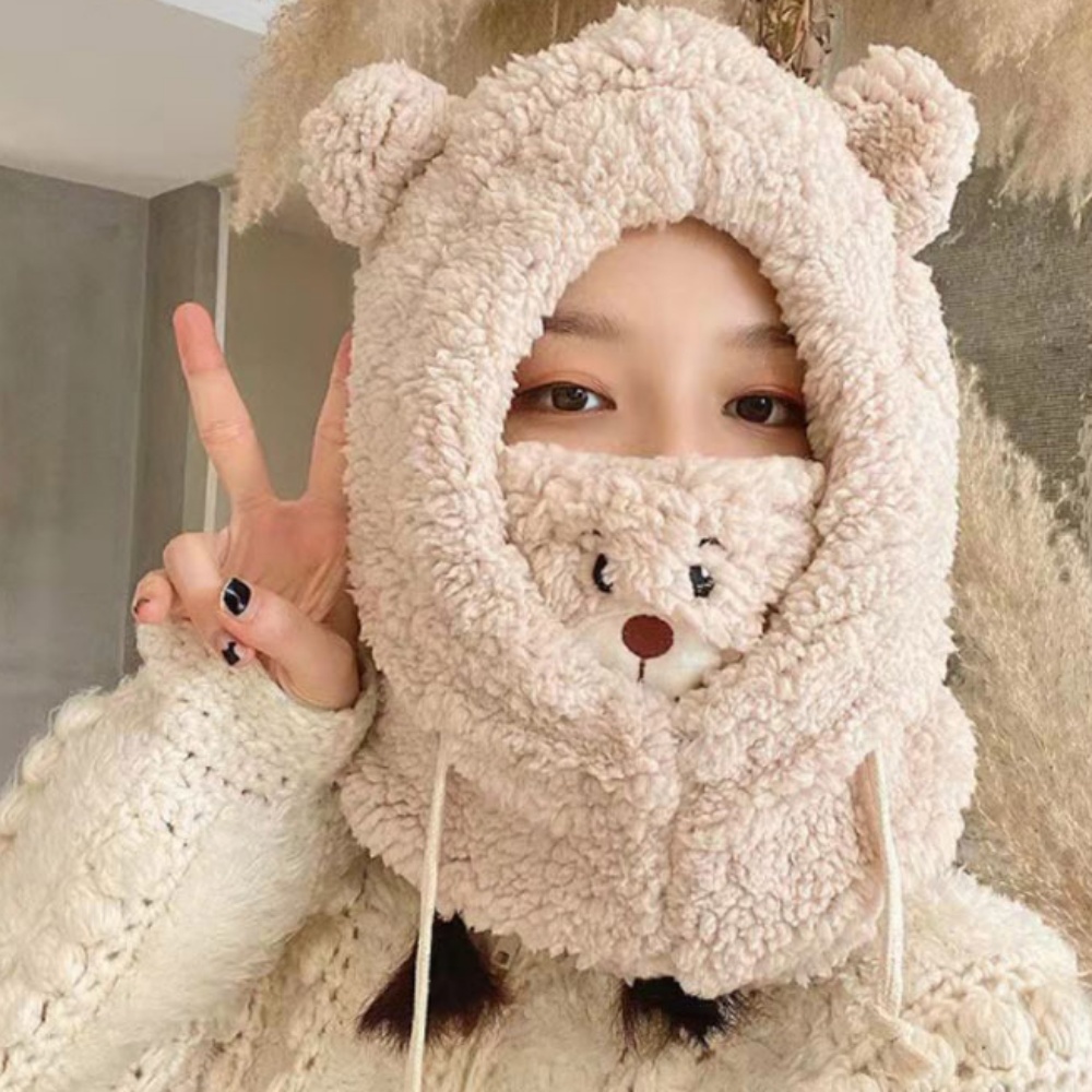 여성 겨울 털 융털 퍼 머플러 후드 쁘띠 미니 리본 캐릭터 목도리 이미지 8