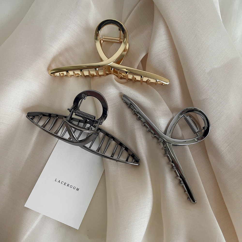 레이스룸 꼬임 헤어 반묶음 집게 핀 올림 머리 메탈 국산