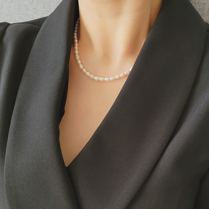 925실버 담수 진주 목걸이 6가지 3mm 쌀알 10mm 볼드 천연 - 상세 이미지 2