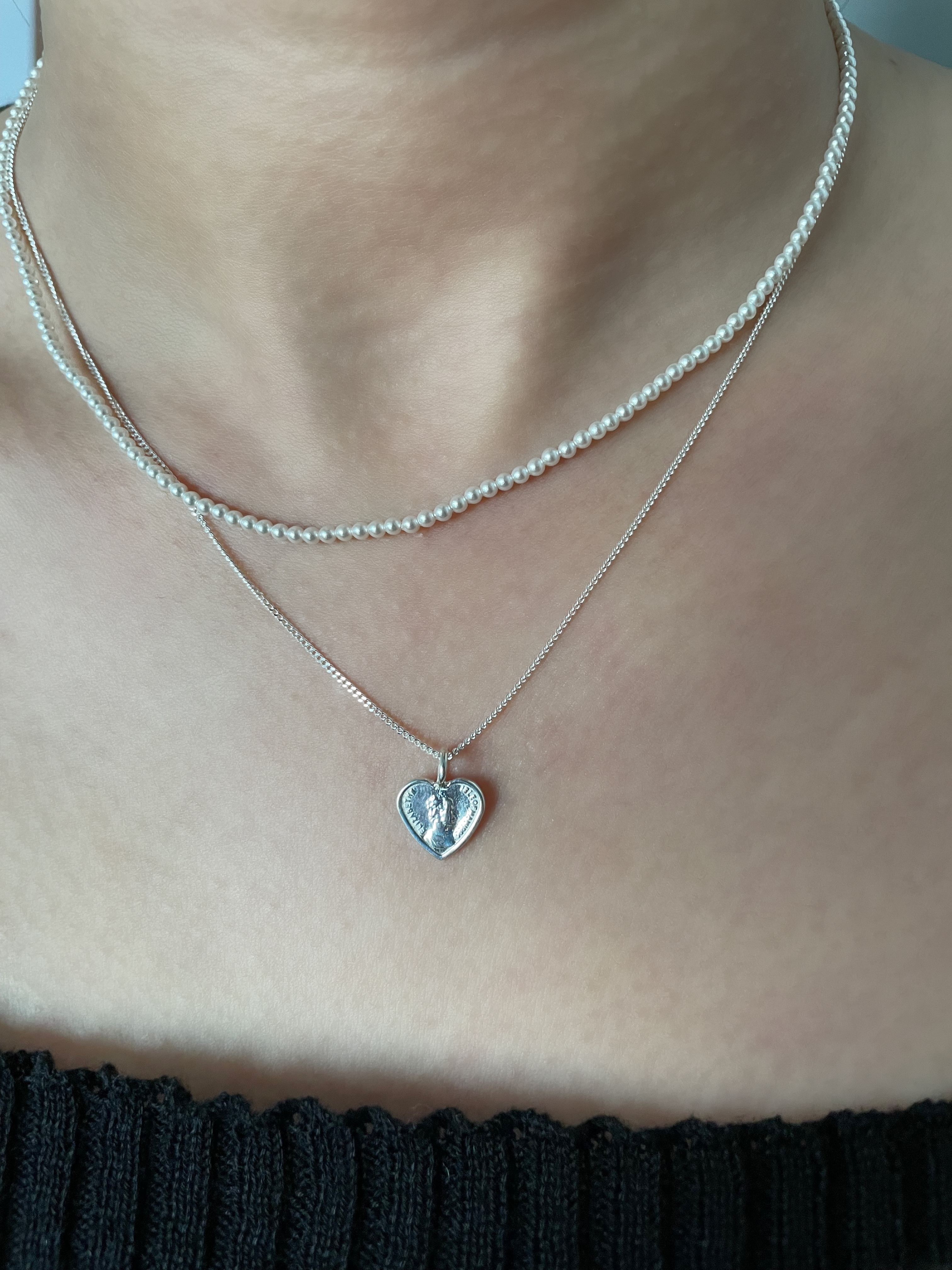 더캄 실버925 골드 미니 하트 코인 양면 펜던트 목걸이