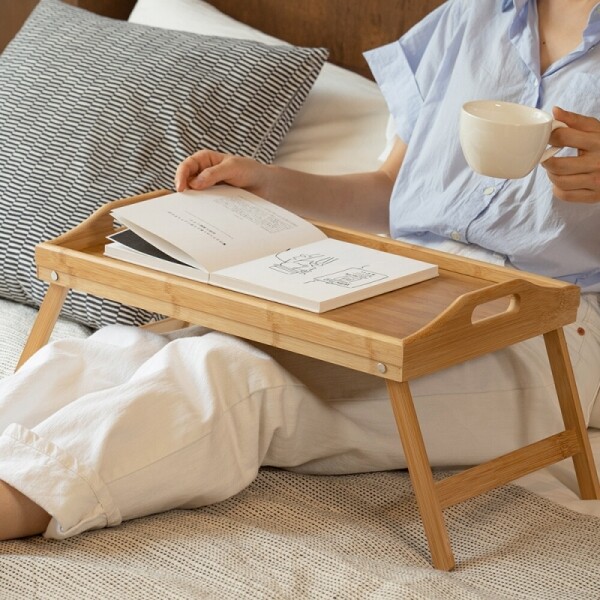 접이식 원목 테이블 책상 침대 트레이 자취방 수납 카페 찻집 다과 인테리어 소품 쟁반