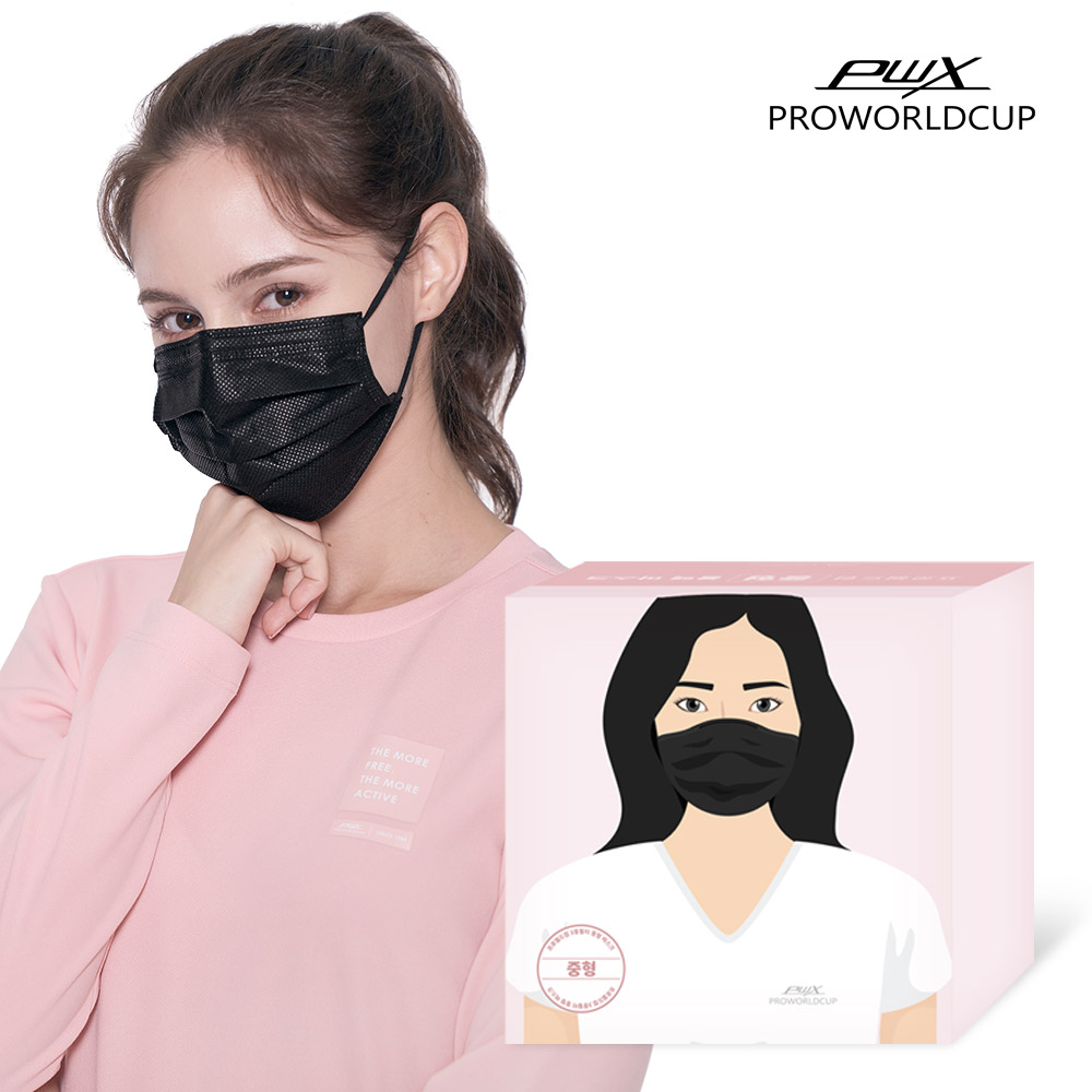 [도착보장]PWX 중형 블랙마스크Q(중형100매) - 상품 이미지