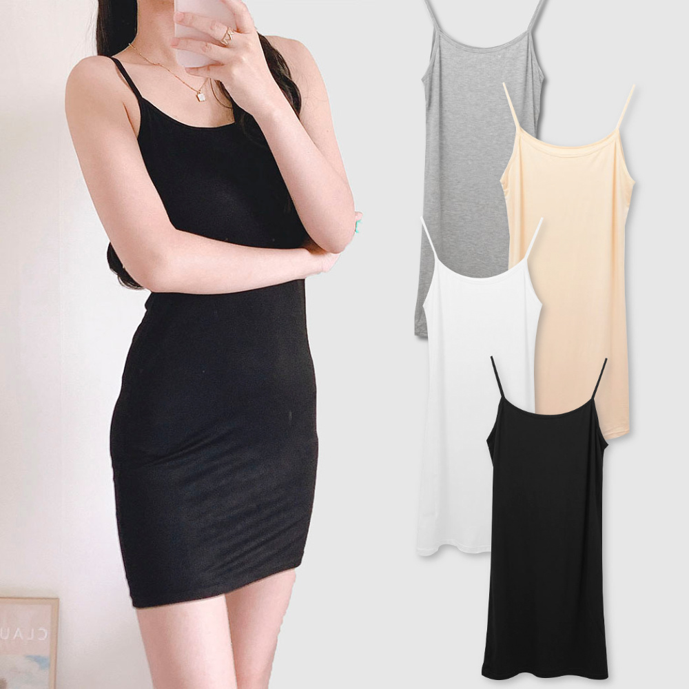 모달 슬립 레이어드 끈 나시 이너 원피스 속치마 휴양지 바캉스 웨어 제품 이미지