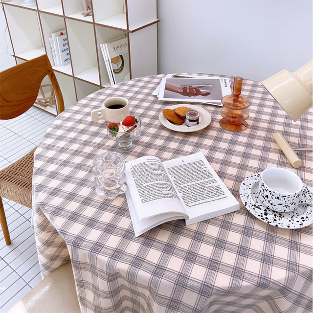 모어체크 식탁보 테이블보 크리스마스 4인6인 원형 사각 집들이 핑크베이지 95X110