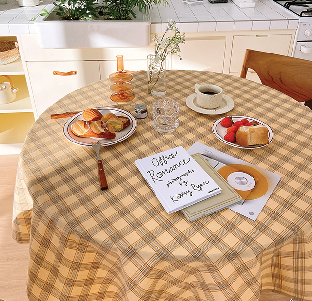 모어체크 식탁보 테이블보 크리스마스 4인6인 원형 사각 집들이 핑크베이지 95X110