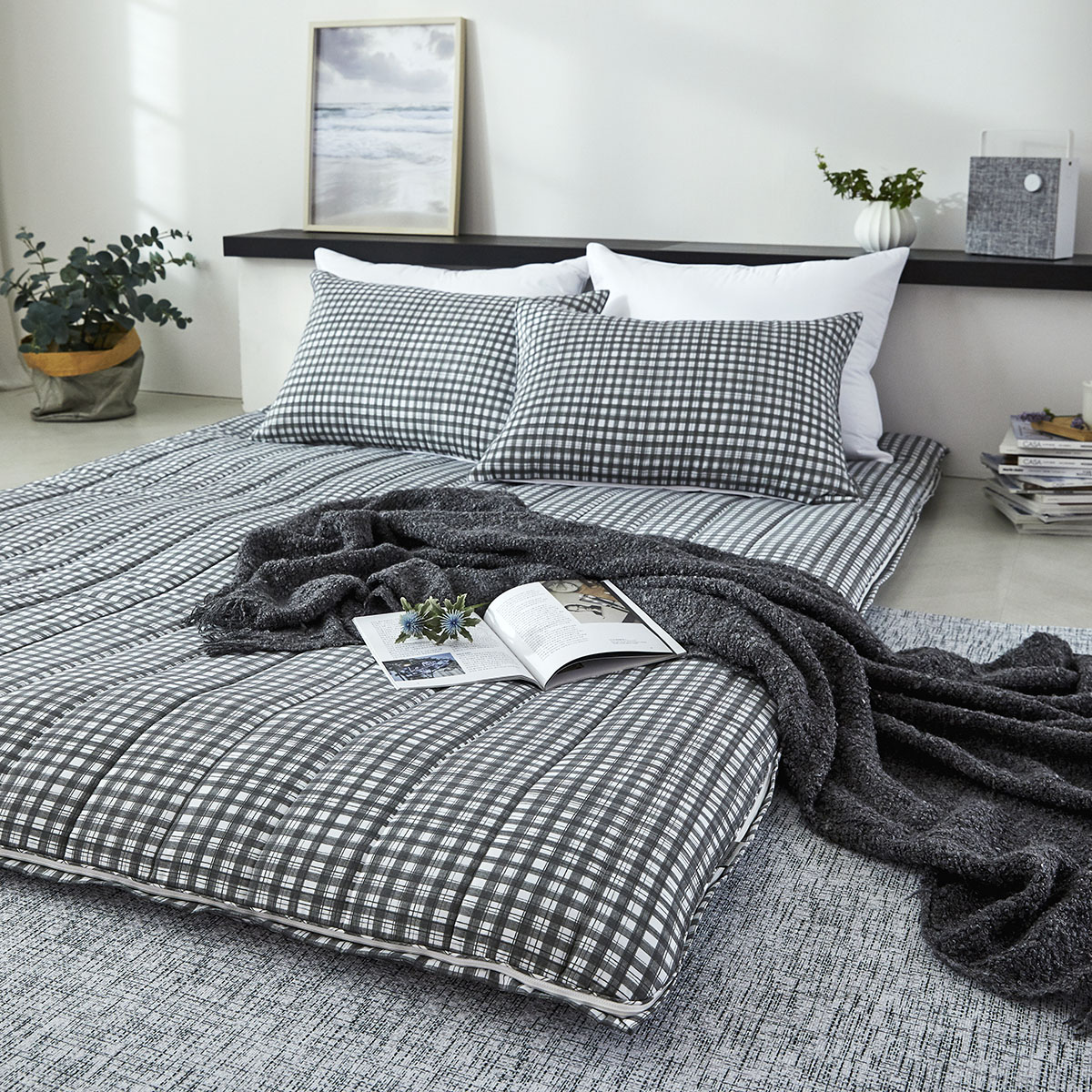 모달 알러지케어 바닥이불 요커버 누빔 토퍼커버 온수매트커버 110x210