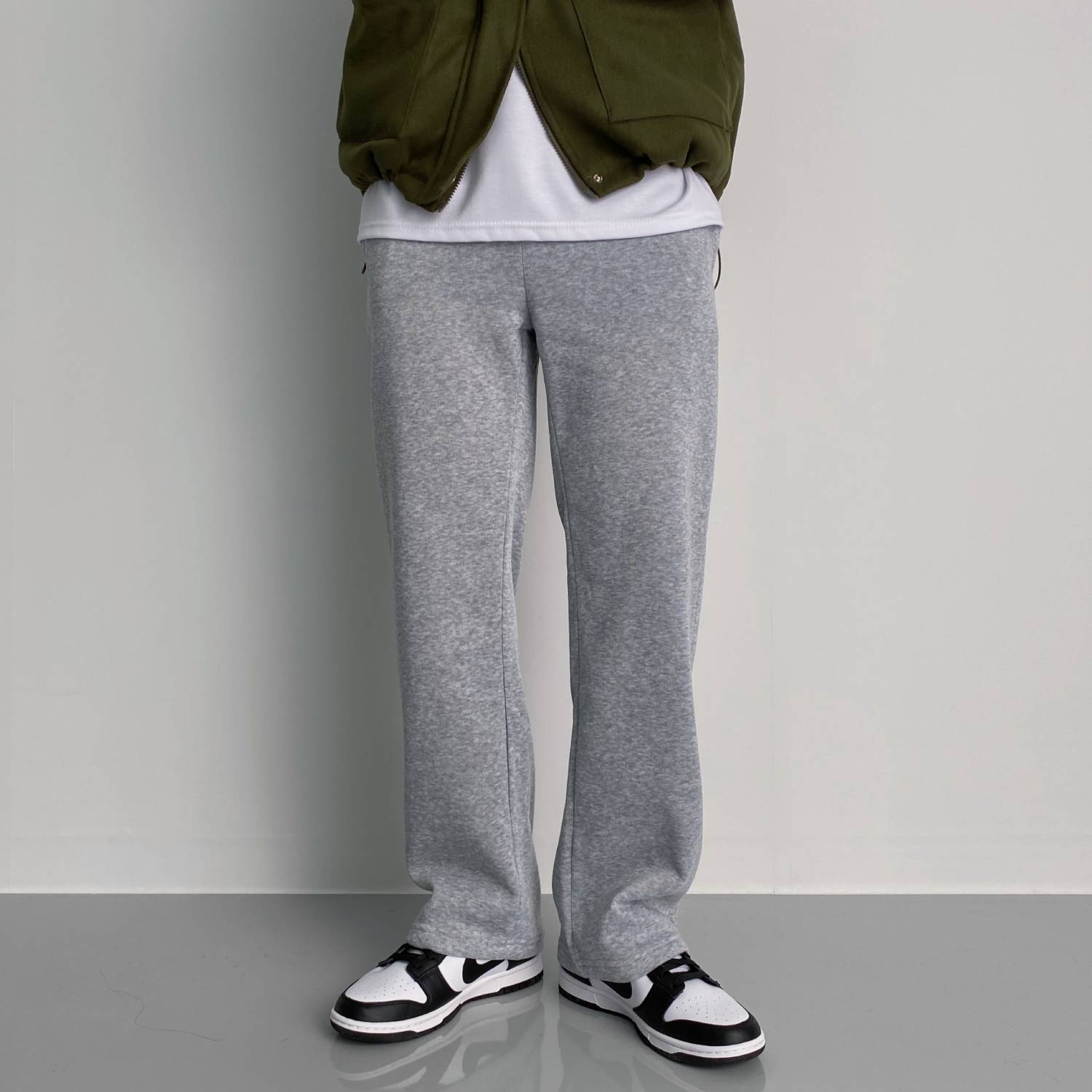 롱 기모 와이드 스웻팬츠 회색 통큰바지 - 상세 이미지 3